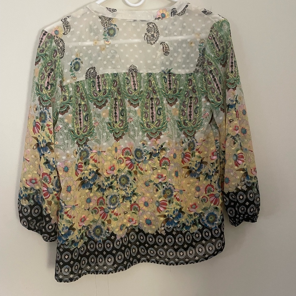Fig and Flower Paisley Chiffom Pleated Top Small Petite EUC Floral Boho Sheer - Picture 5 of 8